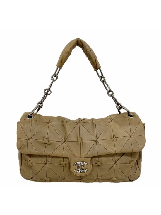 Chanel Handbags - Chanel Shoulder Bag Accordion Flap Lambskin Brown Silver